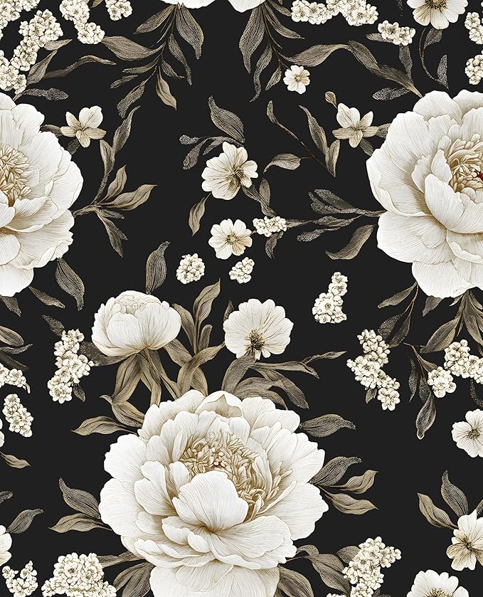 Boho Wallpaper Peel and Stick Dark Floral Wallpaper for Cabinet 17.5in x393in Vintage Contact Paper Waterproof Self Adhesive Modern Flowers Leaf Wall Paper for Room Walls Bathroom Decor