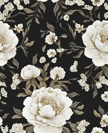 Boho Wallpaper Peel and Stick Dark Floral Wallpaper for Cabinet 17.5in x393in Vintage Contact Paper Waterproof Self Adhesive Modern Flowers Leaf Wall Paper for Room Walls Bathroom Decor