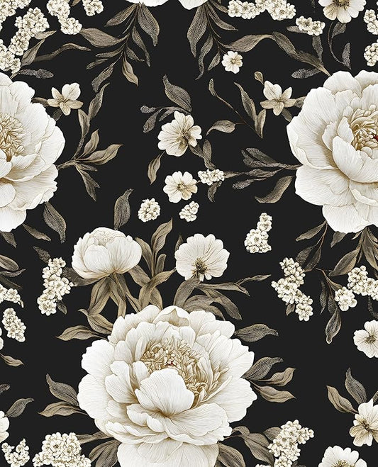 Boho Wallpaper Peel and Stick Dark Floral Wallpaper for Cabinet 17.5in x393in Vintage Contact Paper Waterproof Self Adhesive Modern Flowers Leaf Wall Paper for Room Walls Bathroom Decor