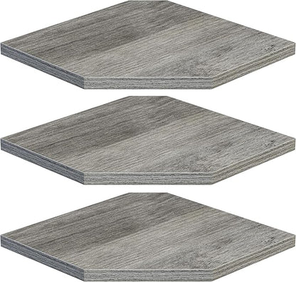 Fun Memories Corner Shelf Wall Mount, Floating Corner Shelves, Set of 3 Corner Wall Shelf Organizer, Rustic Wood Wall Storage Display Shelves for Living Room Bedroom Bathroom Kitchen, Rustic Grey