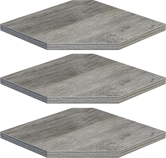 Fun Memories Corner Shelf Wall Mount, Floating Corner Shelves, Set of 3 Corner Wall Shelf Organizer, Rustic Wood Wall Storage Display Shelves for Living Room Bedroom Bathroom Kitchen, Rustic Grey