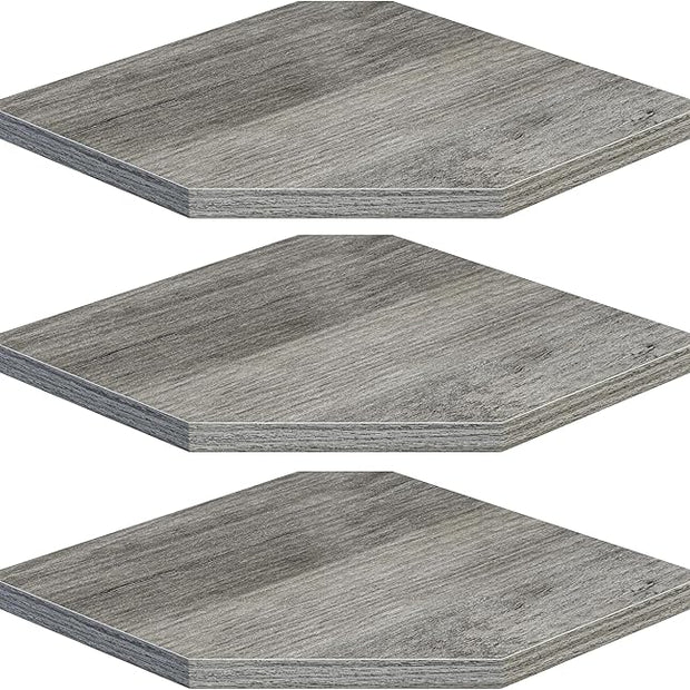 Fun Memories Corner Shelf Wall Mount, Floating Corner Shelves, Set of 3 Corner Wall Shelf Organizer, Rustic Wood Wall Storage Display Shelves for Living Room Bedroom Bathroom Kitchen, Rustic Grey