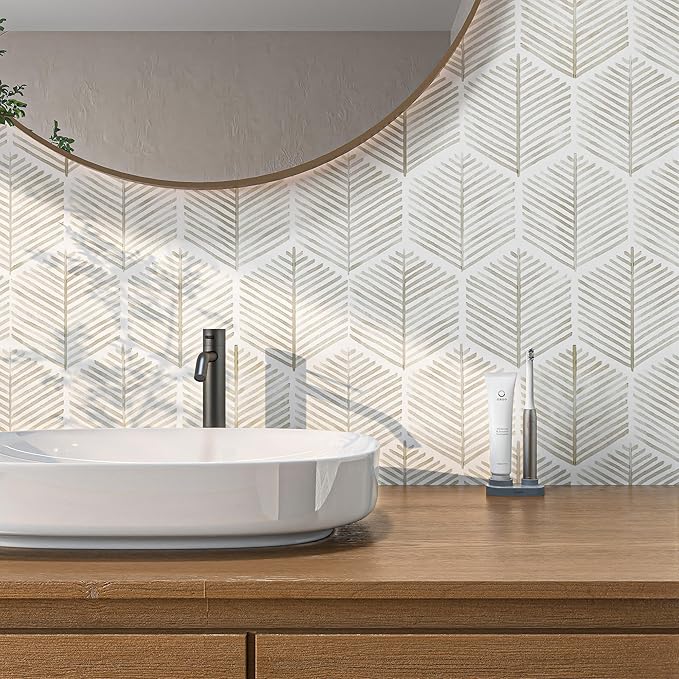MelunMer Modern Peel and Stick Wallpaper Boho Contact Paper for Cabinets/Drawers 393In L 17.3In W Self Adhesive Removable Wallpaper for Bedroom/Bathroom Waterproof Geometric Contact Paper Beige/White