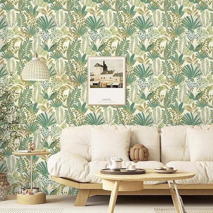 Green Peel and Stick Wallpaper Jungle Tropical Wallpaper Green Leaf Botanical Contact Paper Self Adhesive Removable Wall Paper for Bedroom Cabinet Drawer Vinyl Roll 17.3"x78.7"