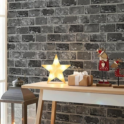 JiffDiff Brick Wallpaper Peel and Stick, Removable Vintage Self Adhesive Wallpaper Renter Friendly Textured Stick on Wallpaper Contact Paper （17.3" x 400" Black Brick）