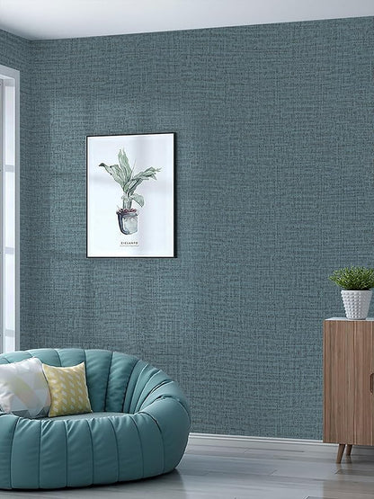 Guvana Grasscloth Peel and Stick Wallpaper Blue Textured Contact Paper Modern Removable Self Adhesive Wall Paper Thicken Fabric Faux Linen Wallpaper for Bathroom Bedroom Living Room 197inx15.7in
