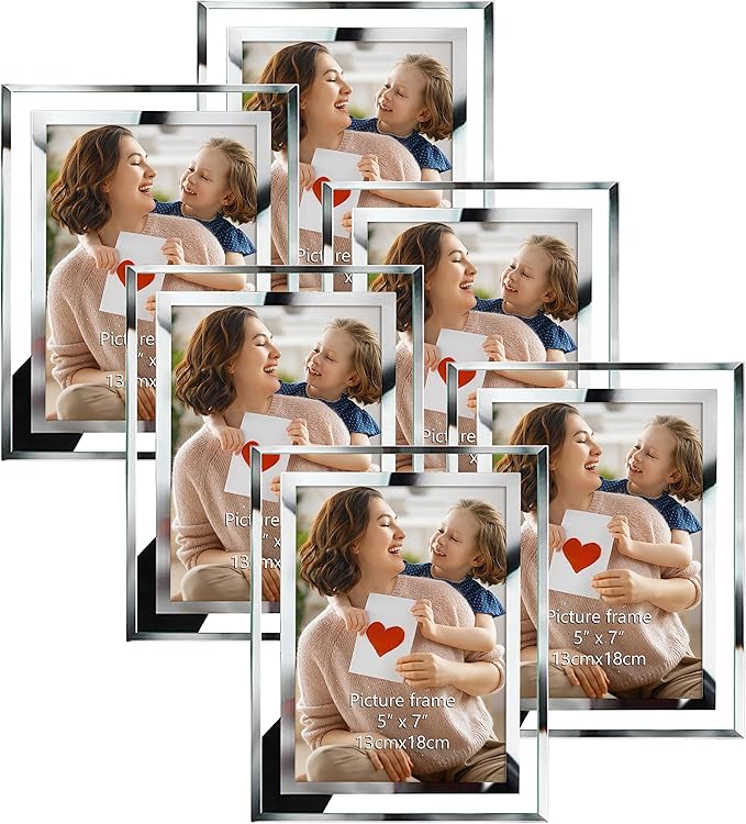 PETAFLOP 5x7 Picture Frames, Mirrored Glass Photo Frame 5 by 7 for Tabletop Display, Set of 6