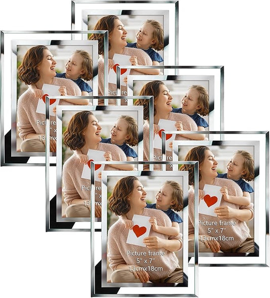 PETAFLOP 5x7 Picture Frames, Mirrored Glass Photo Frame 5 by 7 for Tabletop Display, Set of 6