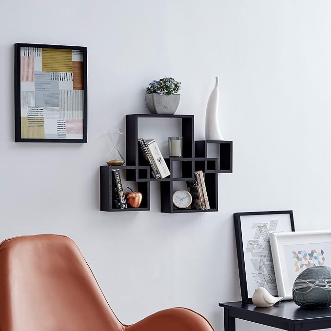 Danya B. Decorative Wall Mount Floating Intersecting Cube Accent Wall Shelf (Black)