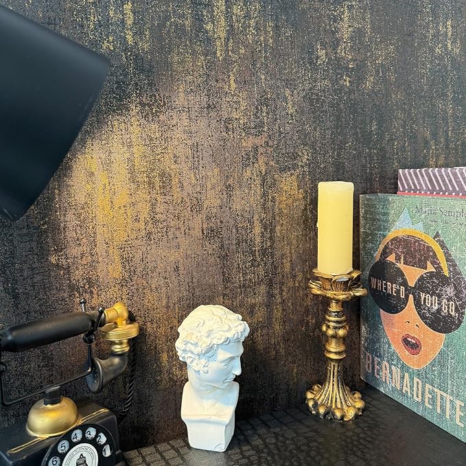 JiffDiff Vintage Metallic Peel and Stick Wallpaper Industrial Metallic Concrete Wall Paper Modern Stick on Wallpaper Self Adhesive Contact Paper(17.3