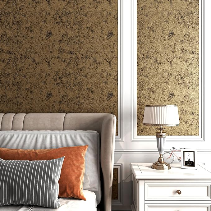 Stickyart Antique Metallic Gold Contact Paper Peel and Stick Luxury Metallic Textured Wallpaper Removable Distressed Metal Look Wall Paper Vintage Industrial for Cabinets Kitchen DIY 15.8"x160"