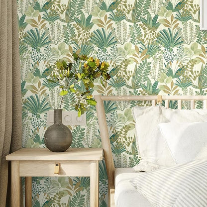 17.3"x393" Green Peel and Stick Wallpaper Jungle Tropical Wallpaper Green Leaf Botanical Contact Paper Self Adhesive Removable Wall Paper for Bedroom Cabinet Drawer Vinyl Roll