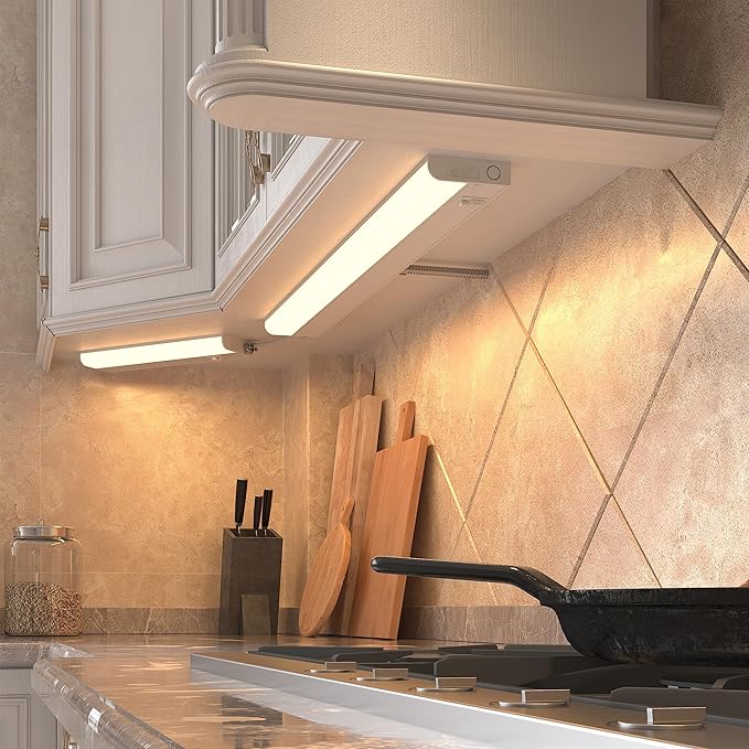 GETINLIGHT 18-inch Hardwired Only 3 Color LED Under Cabinet Lighting, Selectable 3000K/4000K/5000K, Dimmable, Matte White Finished, ETL Listed, IN-0201-12-WH-345K