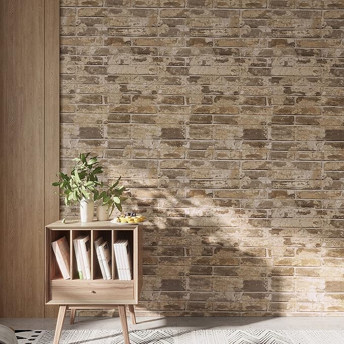 VEELIKE 15.7''x354'' Brick Wallpaper Peel and Stick for Bedroom 3D Textured Vintage Red Faux Brick Wallpaper Self Adhesive Waterproof Removable Stone Brick Wall Paper for Kitchen Backsplash Backdrop