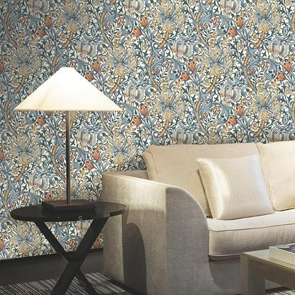 Vintage Wallpaper Peel and Stick Boho Wall Paper Removable Waterproof Golden Lily Contact Paper for Bedroom, Bathroom, Home Wall 17.3" x 118"