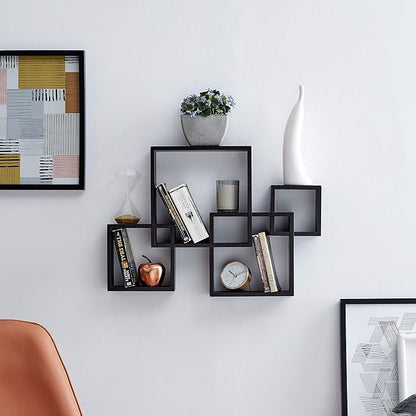 Danya B. Decorative Wall Mount Floating Intersecting Cube Accent Wall Shelf (Black)