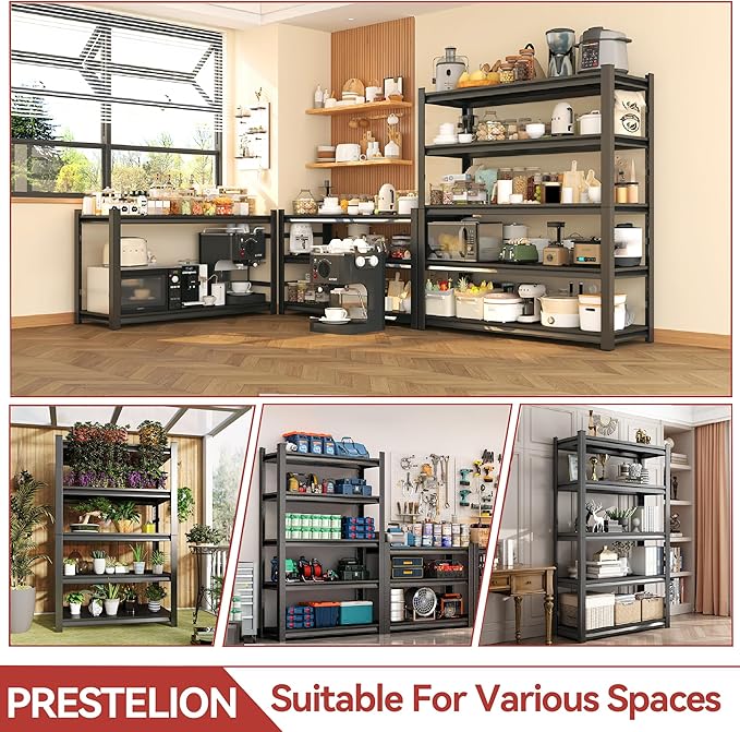 Kitchen Storage Shelves, 5-Tier Adjustable Heavy Duty Metal Kitchen Shelving Unit, Kitchen Appliance Shelf for Storage, Free Standing Organizer Shelf (36" W× 18" D ×78" H)