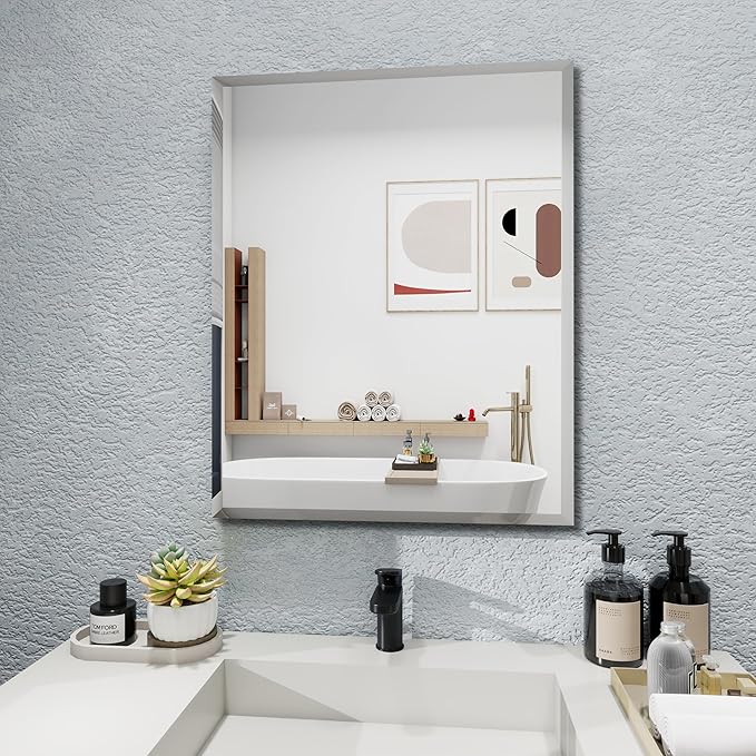Rectangular Beveled Bathroom Mirrors, 22X30 inch Square Frameless Mirror, Rectangular Frameless Mirrors，Beveled Bathroom Mirror。