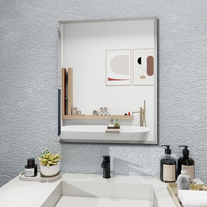 Rectangular Beveled Bathroom Mirrors, 16X24 inch Square Frameless Mirror, Rectangular Frameless Mirrors，Beveled Bathroom Mirror。
