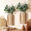 DREAMLOOM 2 Pack Wooden Wall Vases with Fake Plants, Wall Hanging Planters Boho Modern Farmhouse Indoor for Narrow Spaces Entryway Bathroom Home Office Decoration, White