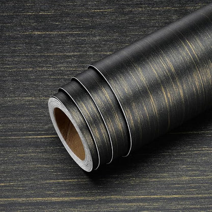 Livelynine 15.8X197 Black and Gold Textured Peel and Stick Wallpaper for Bedroom Walls Kitchen Cabinet Contact Paper Peel and Stick Wall Paper Self Adhesive Mid Century Modern Accent Wall Covering