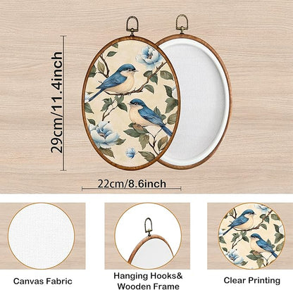 KSDUT Bird Wall Art Decor - Chinoiserie Neutral Mid Century Modern Wall Art Canvas Frame Hanging Prints, Vintage Landscape Oval Wall Art Decor for Home Decorations 8.6"x11.4"