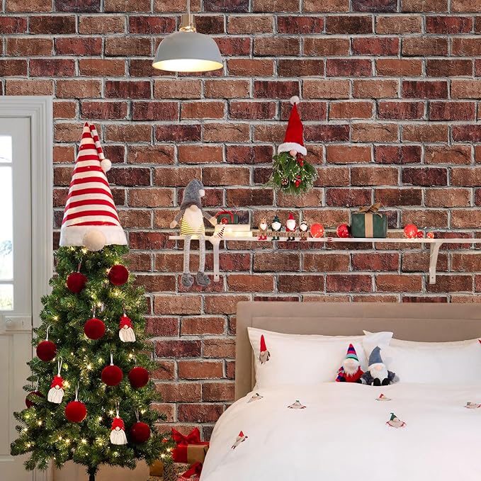 Rugreat Red Brick Peel and Stick Wallpaper Faux Brick Contact Paper for Cabinets Self Adhesive Removable Wallpaper for Backsplash Waterproof Textured Contact Paper for Fireplace Vinyl 17.3inW 120inL
