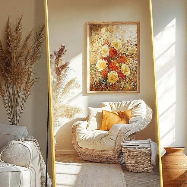 Full Length Mirror, 75"x35" Rectangle Standing Floor Full Body Mirror for Wall with Aluminum Alloy Frame for Bedroom, Living Room, Dressing Room(Gold)