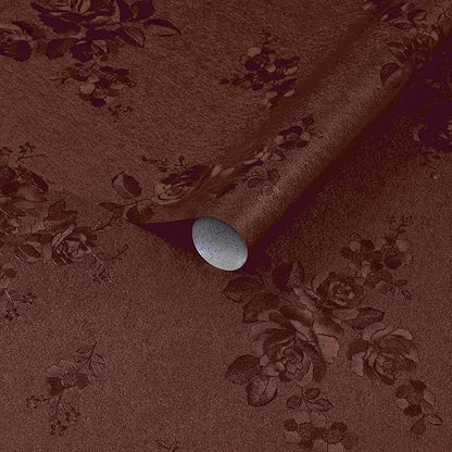 Dimoon 17.7''x236.2''Dark Red Peel and Stick Wallpaper Gothic Floral Wall Paper Contact Paper Closeout Renter Friendly Modern Self Adhesive(236.2''x17.7'', Dark Red Floral Textured)