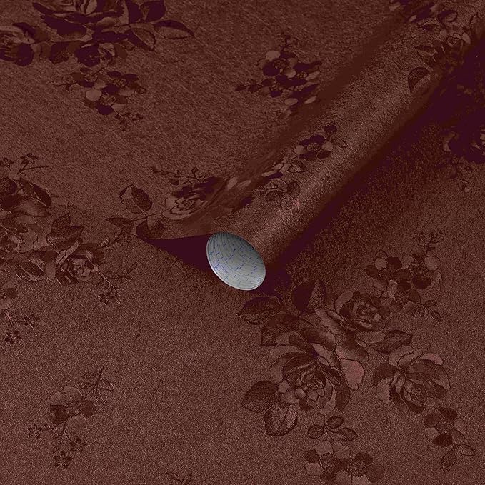 Dimoon 17.7''x393.7''Dark Red Peel and Stick Wallpaper Gothic Floral Wall Paper Contact Paper Closeout Renter Friendly Modern Self Adhesive(393.7''x17.7'', Dark Red Floral Textured)