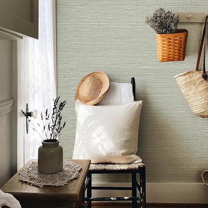 JiffDiff Grasscloth Wallpaper Peel and Stick Cream Grassweave Peel & Stick Textured Wallpaper Self Adhesive Contact Paper 17.3"x472"