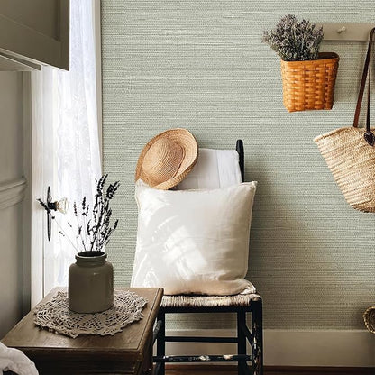 JiffDiff Grasscloth Wallpaper Peel and Stick Cream Grassweave Peel & Stick Textured Wallpaper Self Adhesive Contact Paper 17.3"x472"