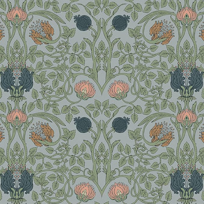 VEELIKE Retro Blue Floral Wallpaper Peel and Stick Vintage Floral Art Deco Wallpaper for Bedroom Bathroom 17.7''x118'' Removable William Morris Wall Paper Prepasted Adhesive Contact Paper for Walls