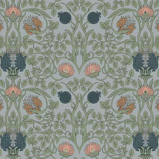 VEELIKE Retro Blue Floral Wallpaper Peel and Stick Vintage Floral Art Deco Wallpaper for Bedroom Bathroom 17.7''x118'' Removable William Morris Wall Paper Prepasted Adhesive Contact Paper for Walls