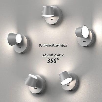 URSOLA Wall Light Set of Two, LED Wall Sconce with On/Off Switch USB Charging Port 110 Volt Hardwired Wall Lamp 350 Rotatable Up Down Sconces Wall Lighting (Grey)