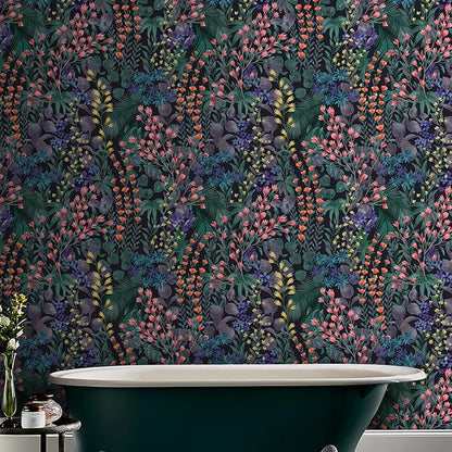 Floral Peel and Stick Wallpaper Boho Wall Paper Removable Waterproof Green/Yellow/Orange Contact Paper for Bedroom, Bathroom,Cabinet,Kitchen,Home Wall 17.3“ x 236.3”