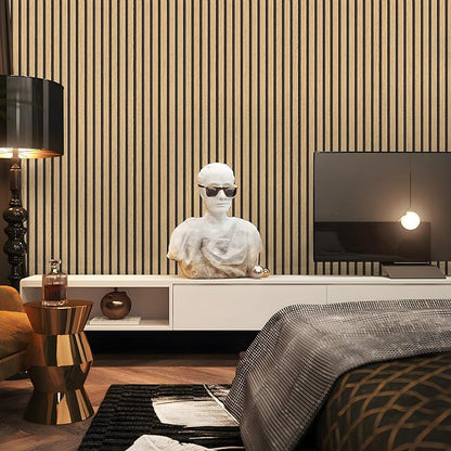 Wallpaper Peel and Stick Wood Grating Stripe Self-Adhesive Wallpaper Faux Wood Contact Paper Wood Slats Self Adhesive Wall Paper PVC Vinyl Film Removable Waterproof 17.3" x 236"