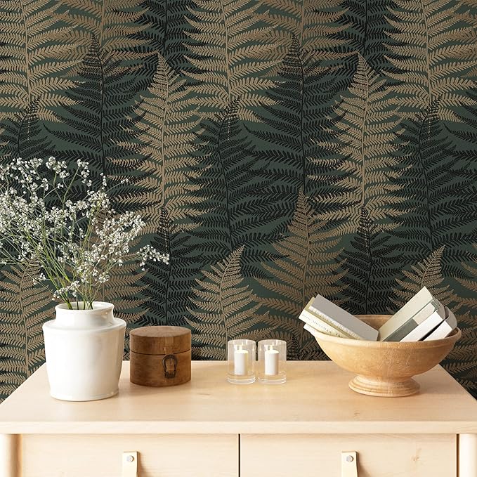 JiffDiff Botanical Fern Peel and Stick Wallpaper Green Grunge Leaf Removable Wallpaper Botanical Greenery Self Adhesive 17.73" x 393.7" Covering 47.36 sq.ft