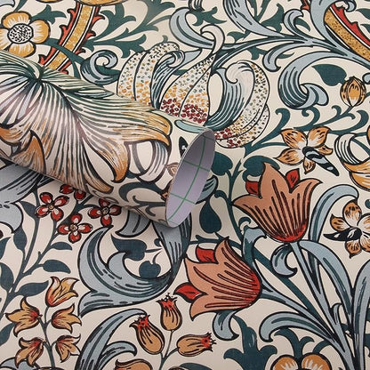 Vintage Wallpaper Peel and Stick Boho Wall Paper Removable Waterproof Golden Lily Contact Paper for Bedroom, Bathroom, Home Wall 17.3" x 118"