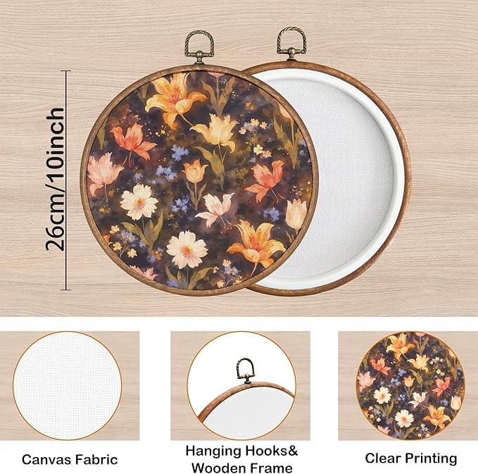 KSDUT Aesthetic Flower Orange Wall Art Decor - Botanical Neutral Mid Century Modern Wall Art Canvas Frame Hanging Prints, Vintage Landscape Round Wall Art Decor for Home Decorations 10