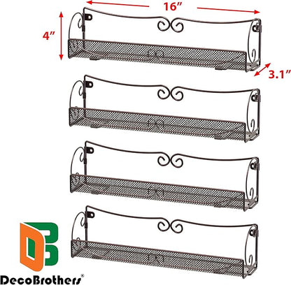 Deco Brothers Wall Mount Single Tier Mesh Spice Rack, 4 Pack, Bronze