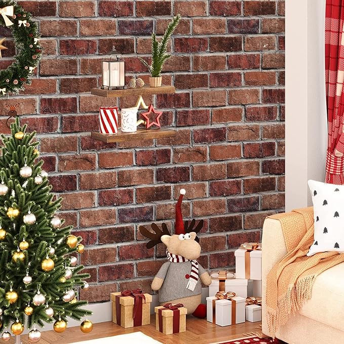 Rugreat Red Brick Peel and Stick Wallpaper Faux Brick Contact Paper for Cabinets Self Adhesive Removable Wallpaper for Backsplash Waterproof Textured Contact Paper for Fireplace Vinyl 17.3inW 120inL