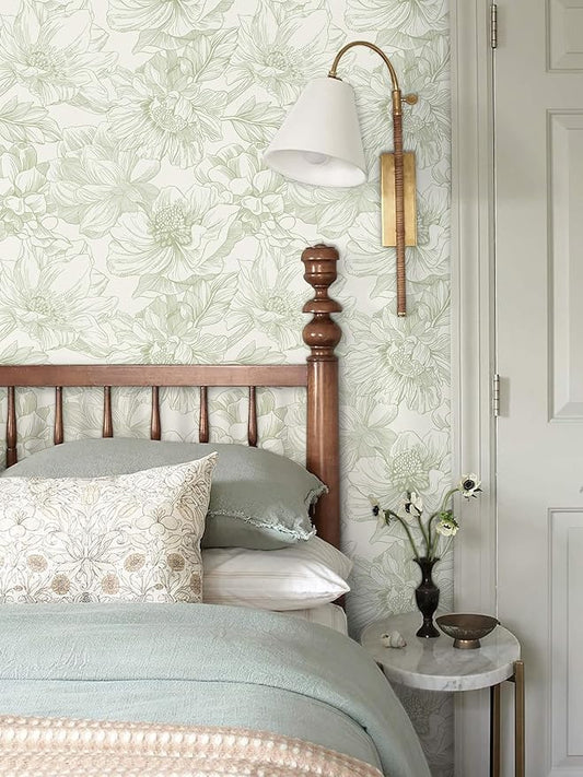 Ismoon Vintage Floral Wallpaper Peel and Stick Beige and Green Contact Paper 17.3inx6.5ft Removable Self Adhesive Wall Paper for Bathroom Bedroom Cabinet Mural Wall Decor Vinyl Renter Friendly