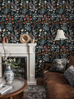 Floral Peel and Stick Wallpaper Vintage Wallpaper Dark Blue Wall Paper Wildflower Contact Paper for Cabinets Vinyl Renter Friendly Waterproof Self-Adhesive Bathroom Kitchen Bedroom 393