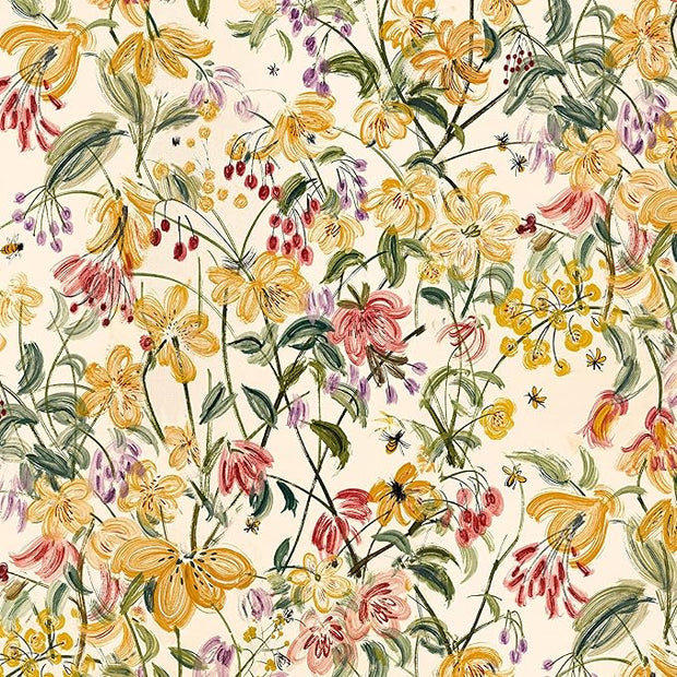 Floral Wallpaper Peel and Stick Boho Wall Paper Removable Waterproof Yellow/Green/Red Contact Paper for Bedroom, Bathroom, Home Wall 17.3" x 118"