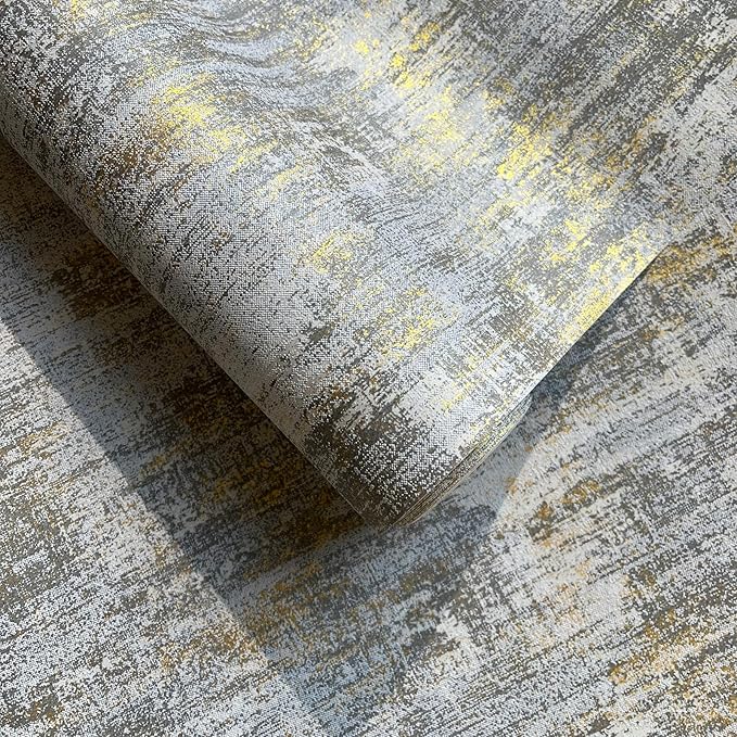 Simon&Siff Textured Wallpaper Distressed Concrete Wallpaper 17.3in x 39.4ft White/Gold/Gray Metallic Modern Wall Paper Non Woven Neutral for Bedroom Traditional Wall Paper Need Adhesive