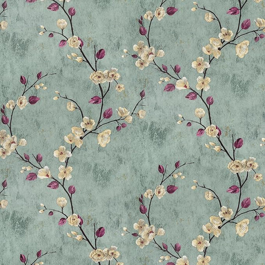 SOON AFTER 17.5”x120” Floral Peel and Stick Wallpaper Flower Tree Contact Paper Self Adhesive Removable Modern Sage Green Wall Paper Decorative Wall Covering Countertop Vinyl Film Roll