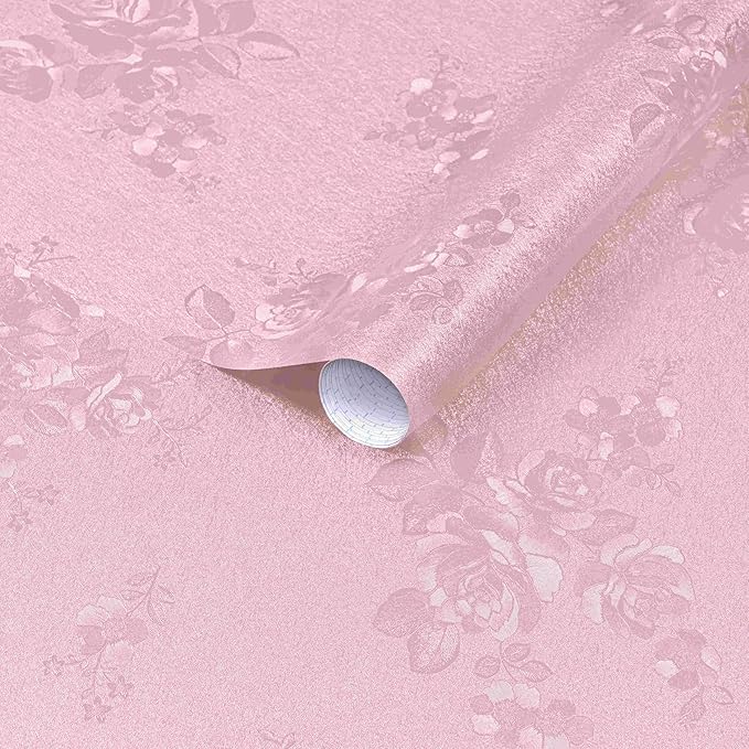 Dimoon 17.7''x78.7''Pink Peel and Stick Wallpaper Gothic Floral Wall Paper Contact Paper Closeout Renter Friendly Modern Self Adhesive(78.7''x17.7'', Pink Floral Textured)