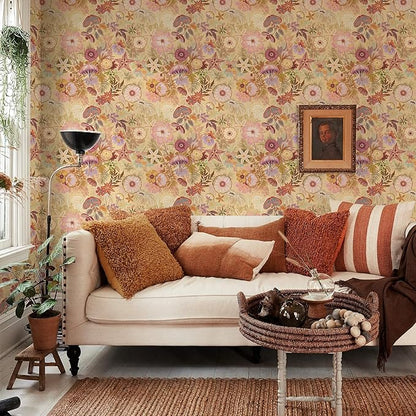 Ismoon Vintage Floral Peel and Stick Wallpaper Deep Beige Contact Paper Jellyfish Starfish Stick on Wall Paper Removable Self Adhesive Vinyl Wallpaper for Bedroom Wall Cabinet Decor 17.3x393in
