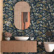 Dark Blue Leaf Wallpaper Peel and Stick Dark Floral Wallpaper for Bedroom Vintage Leaf Contact Paper Waterproof Self Adhesive Boho Floral Wall Paper for Bedroom Walls Countertop 17.5in x 118in